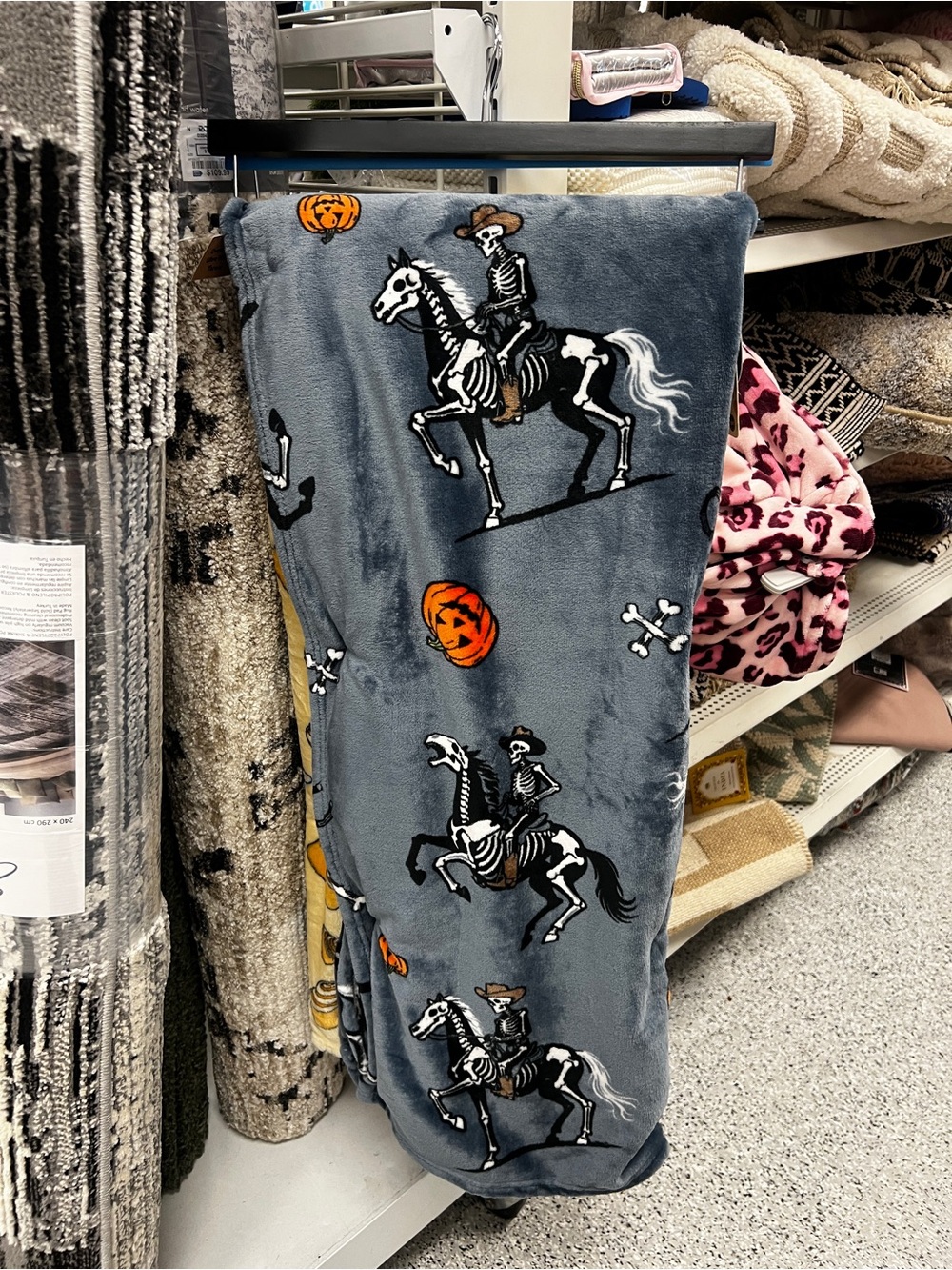 NEW Wrangler Halloween Skeleton Riding Horse Throw Blanket Western Cowboy